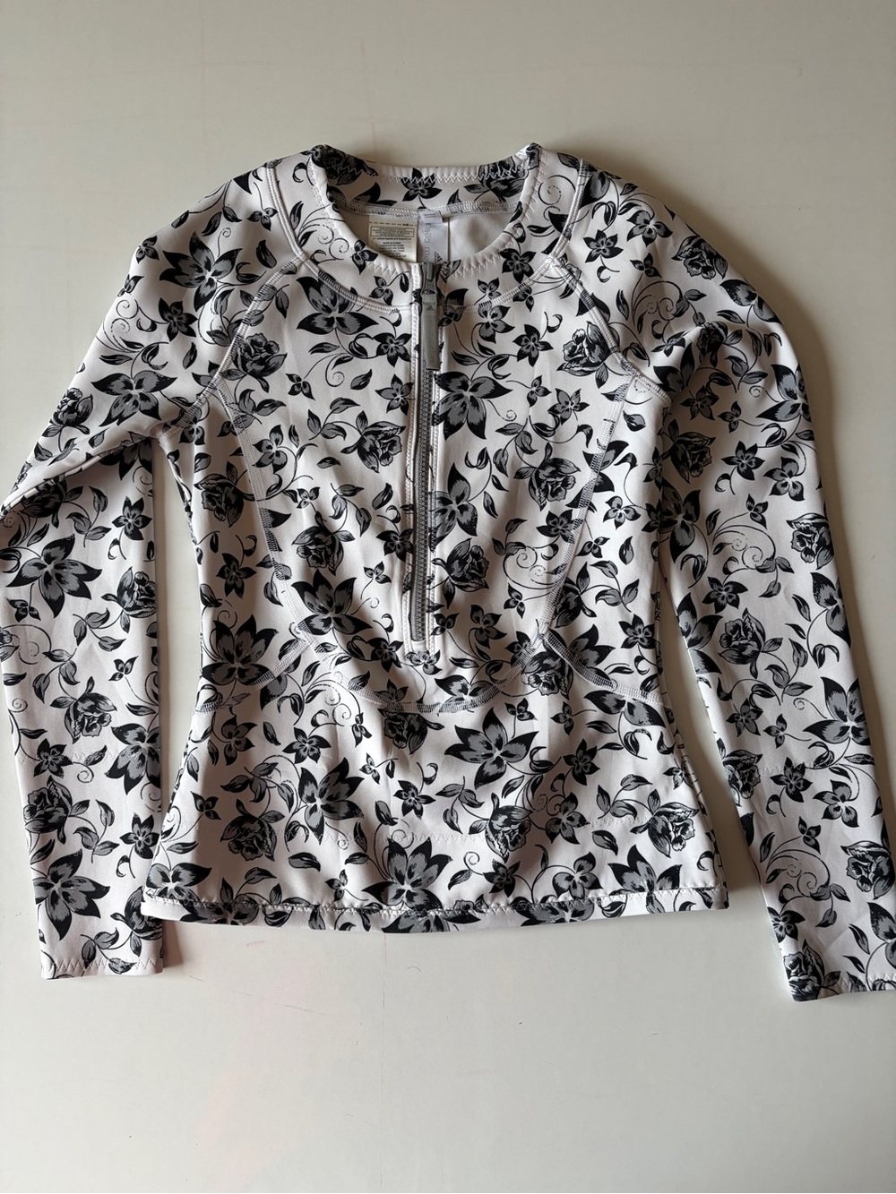 Adidas Stella McCartney white black floral fitted athletic half zip jacket small